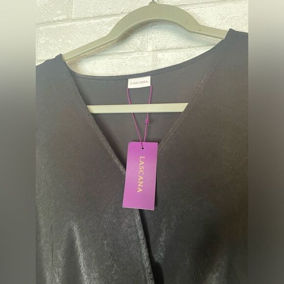 Lascana NWT Black Silk-like Dress Long Sleeved Double Layered size 6 - Picture 4 of 8